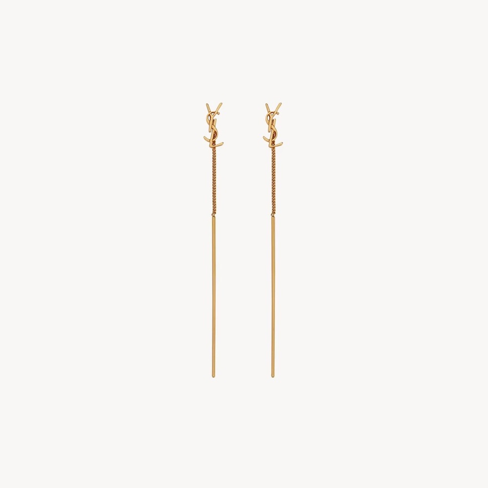 YSL SAINT LAURENT CASSANDRE THREADER EARRINGS IN METAL